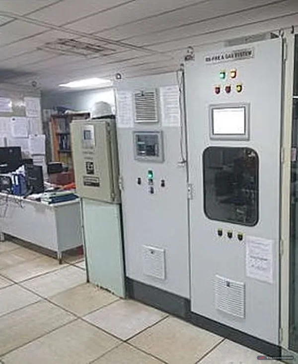 Riserblock fire and gas system cabinets in the platform control room