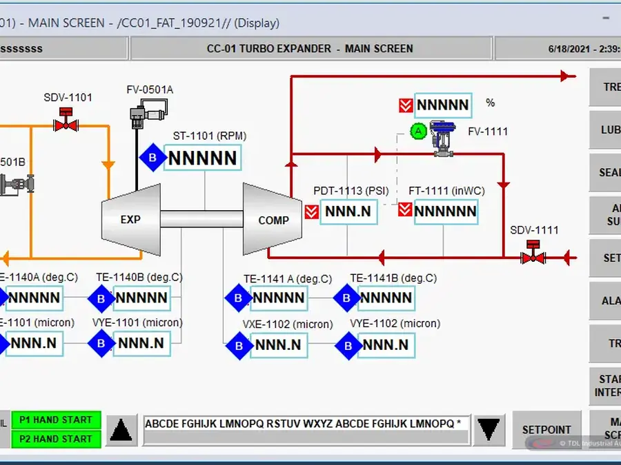 Turbo expander HMI main screen